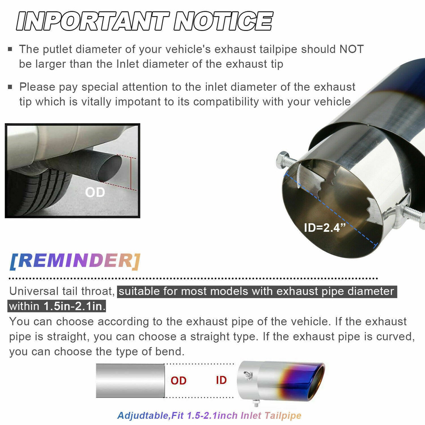 Chrome Blue Car Exhaust Pipe